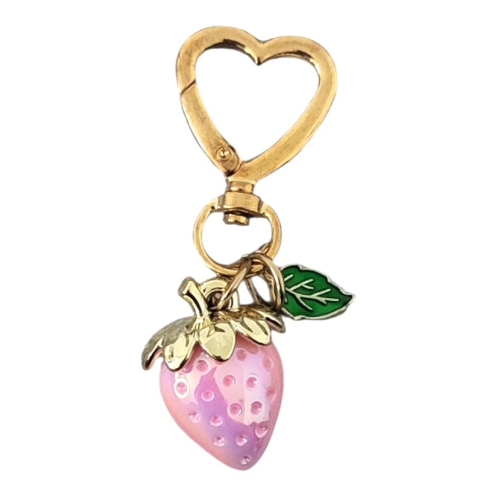 New..Adorable Pink Strawberry Gold Heart Keychain/Bag Charm